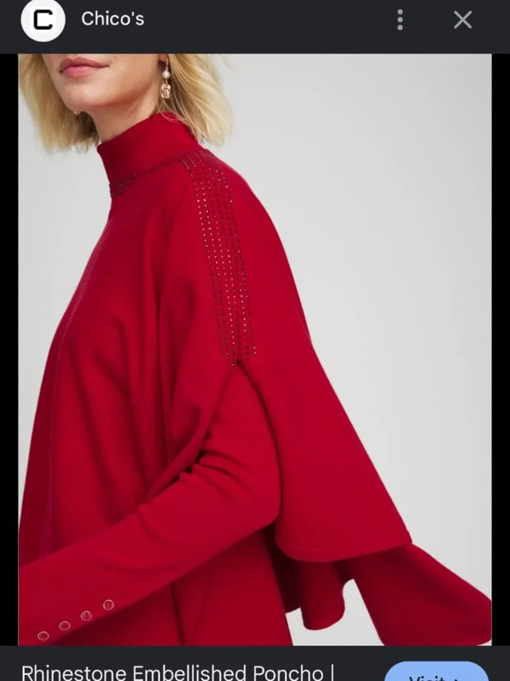 new CHICO'S rhinestone embellished cashmere blend sweater poncho one size